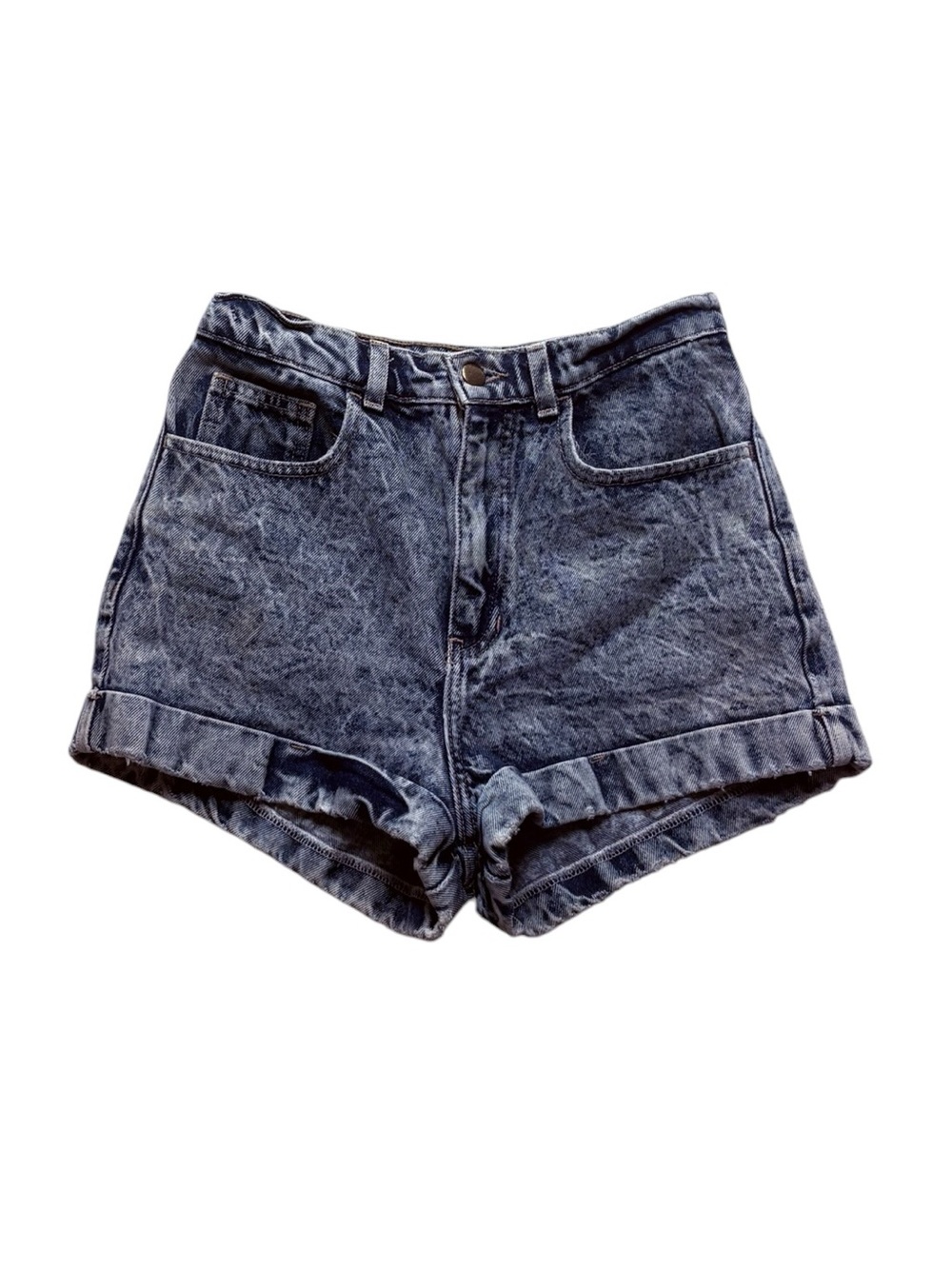 American Apparel Washed Denim High-Rise Shorts - Blue